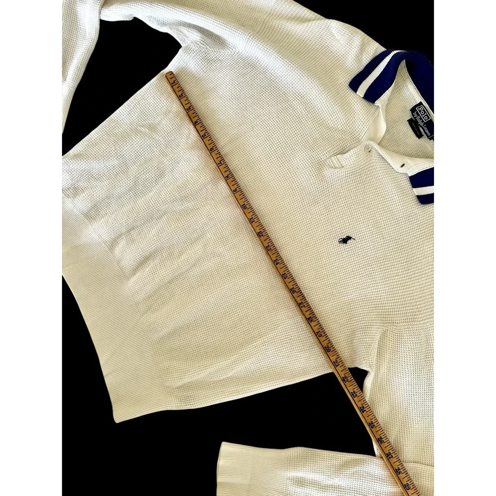 Vintage Ralph Lauren Long Sleeve Waffle Thermal Polo Shirt‎ Men's Medium *flaw